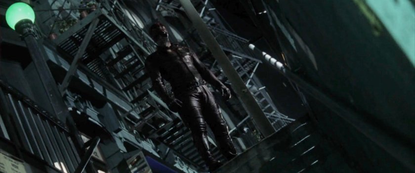 Daredevil at the top of subway steps.