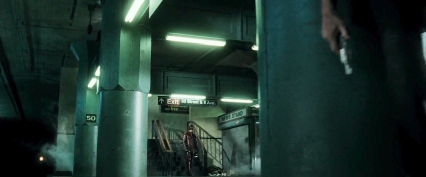 Daredevil enter the 50th Street subway.