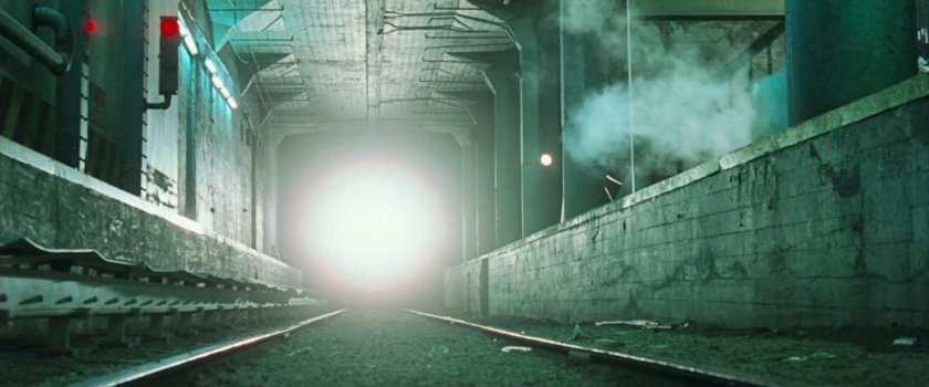 A train heading towards camera in the 50th Street subway.