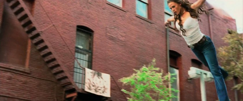 Elektra leaps through air at a New York playground.