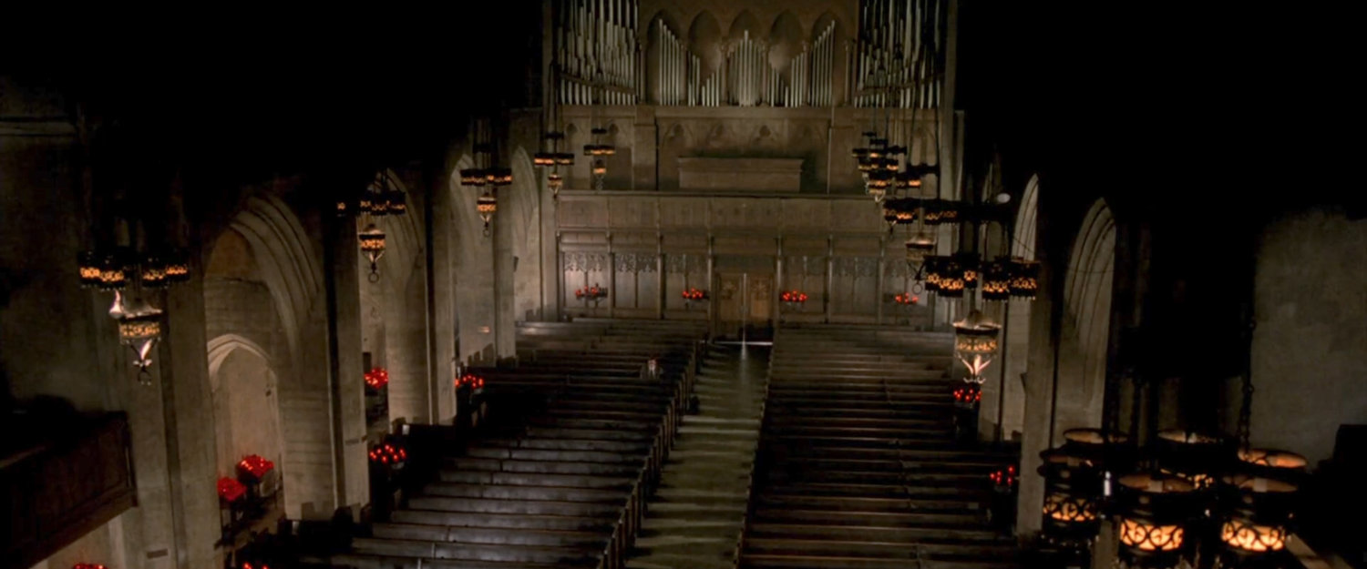 High angle view of the Church of the Holy Innocents.