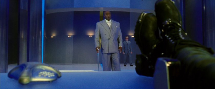 Wilson Fisk talking to Bullseye in his office.