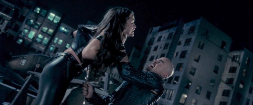 Bullseye stabbing Elektra on a rooftop.