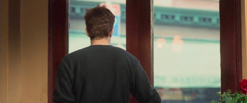 Matt leaving Jo's Coffee Shop.