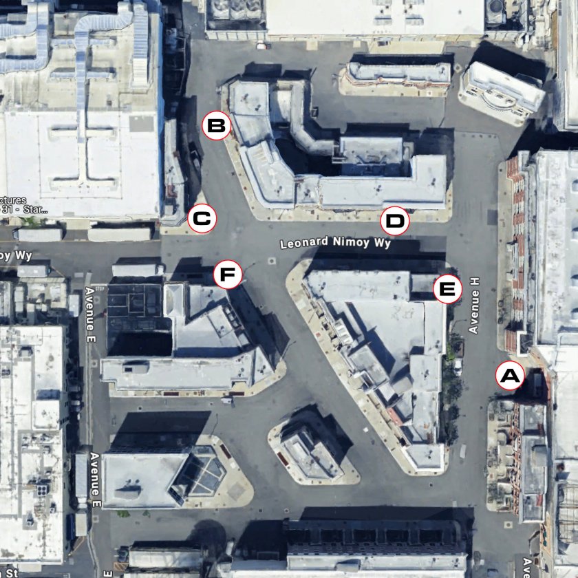 Satellite view of Daredevil (2003) filming locations on Paramount Studios backlot.