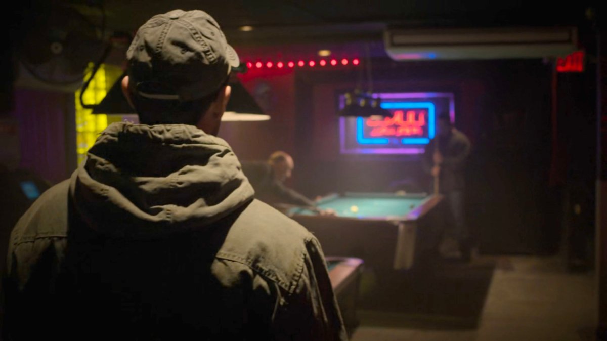 Matt entering Duke's Pool Hall.