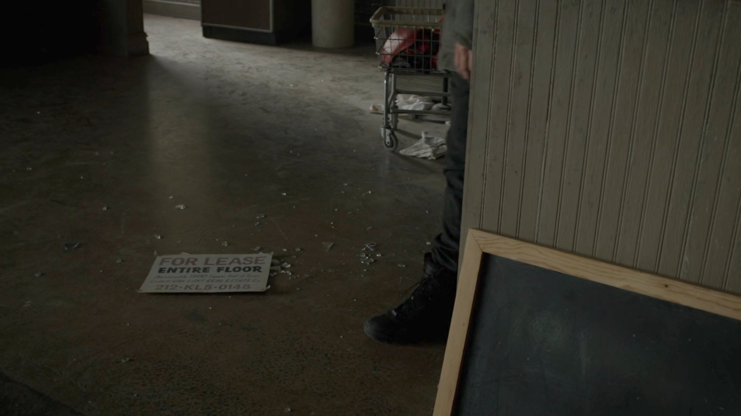 For Lease sign on the floor of Fogwell's Gym.