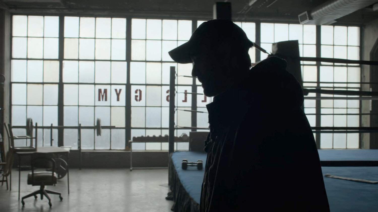 Matt silhouetted in Fogwell's Gym.
