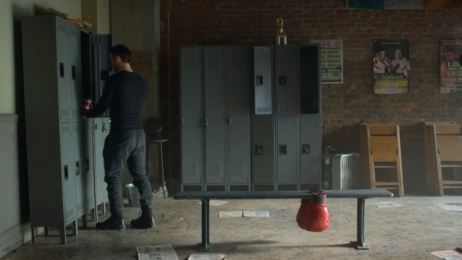 Matt at the lockers in Fogwell's Gym.