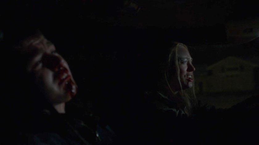 Karen and Kevin drive on a dark road.
