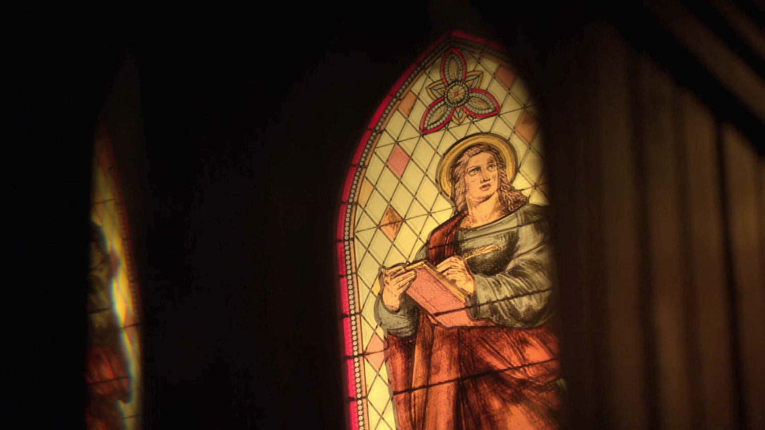A stained glass window at Clinton Church.