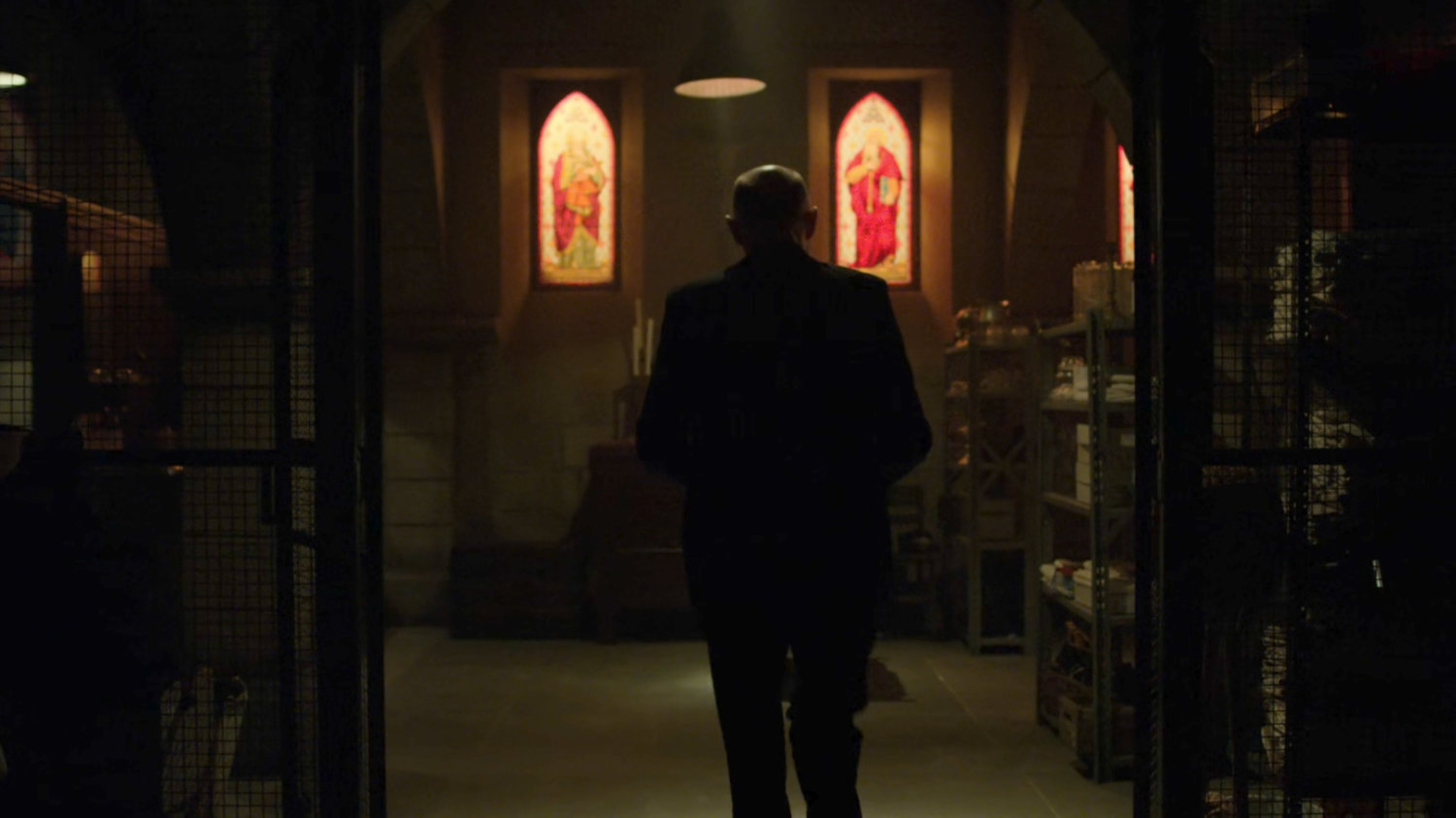 Father Lantom in the basement of Clinton Church.