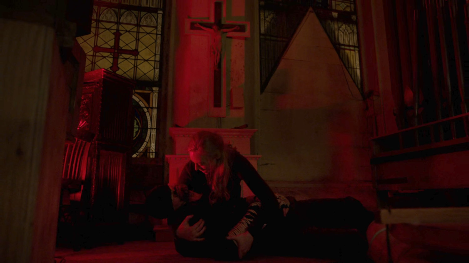 Karen cradles a wounded Matt inside Clinton Church.