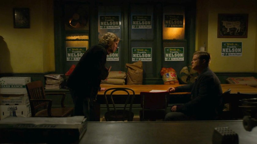 Theo and Foggy inside Nelson's Meats.