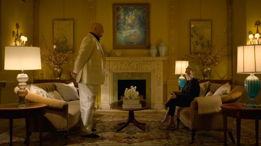 Esther Falb and Fisk in her living room.