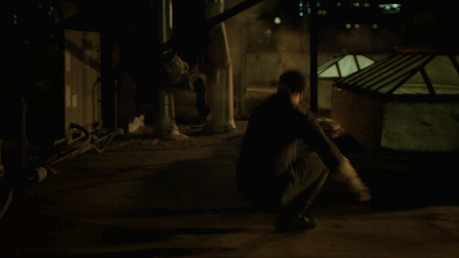 Matt landing on a rooftop.