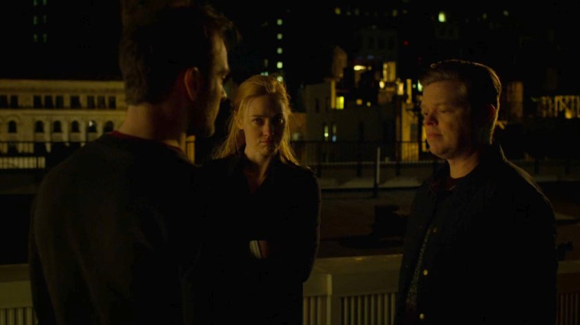 Matt, Karen, and Foggy on a rooftop.