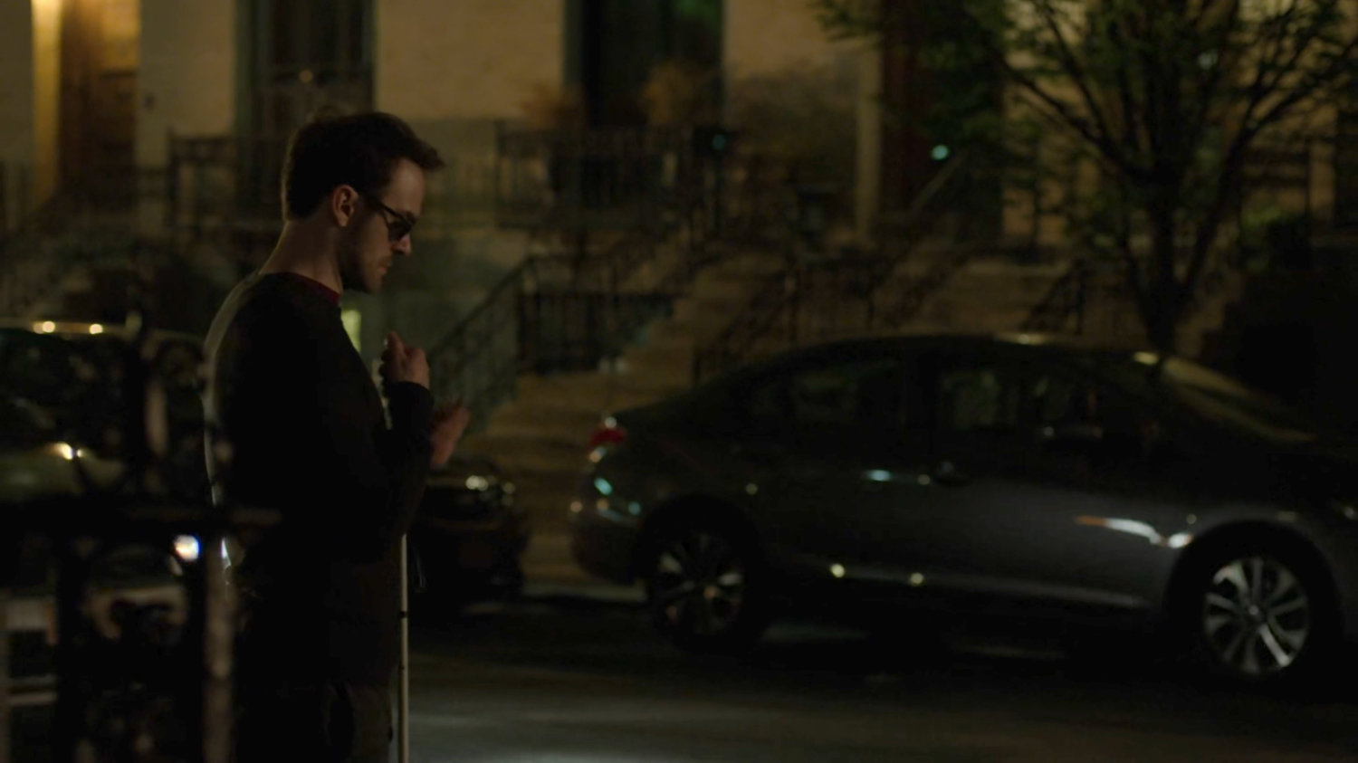 Matt on sidewalk outside Mahoney brownstone.