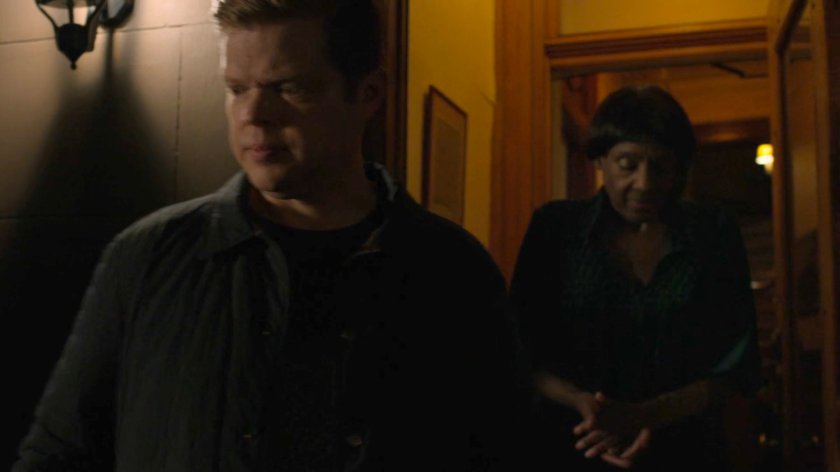 Foggy and Mrs. Mahoney outside her brownstone.