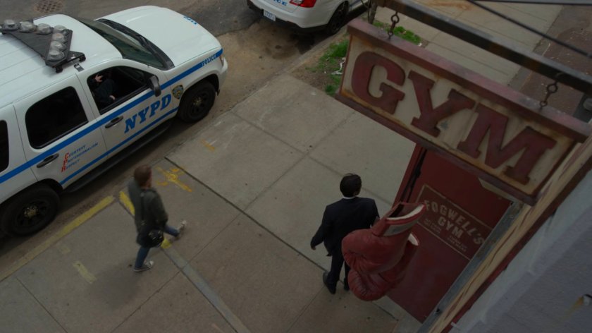 Ray exits Fogwell's Gym.