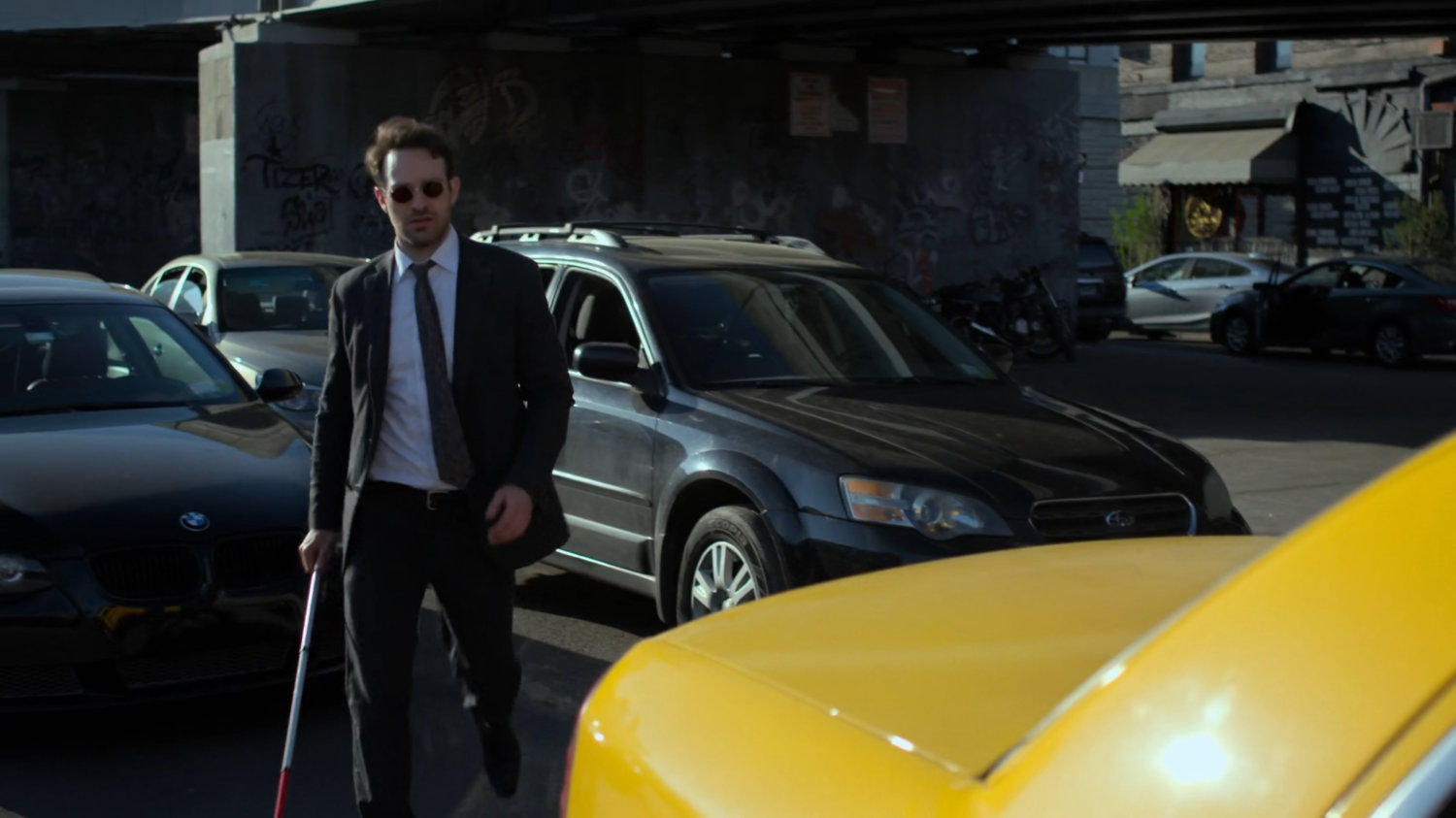 Matt standing in a traffic jam.