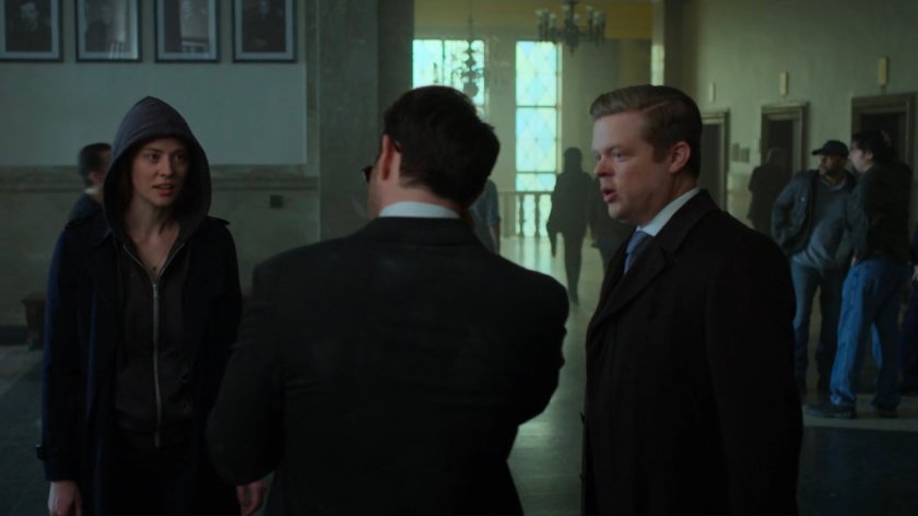 Matt, Karen, and Foggy in a courthouse.