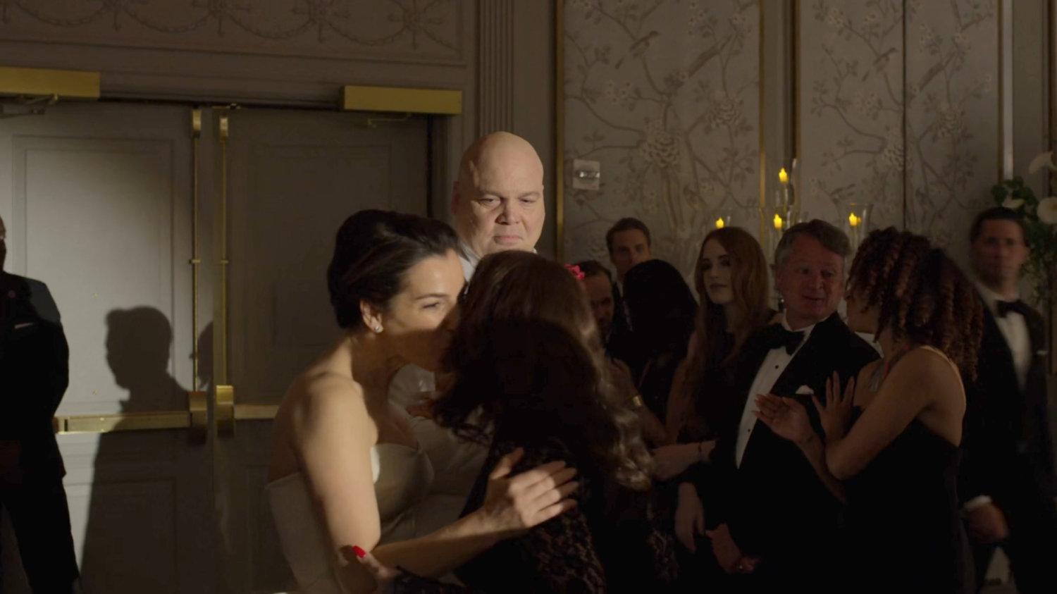 Fisk and Vanessa greet guests at the wedding reception in the Presidential Hotel ballroom.