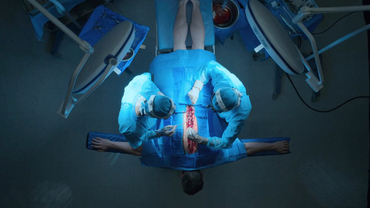Dex getting back surgery in an operating room.