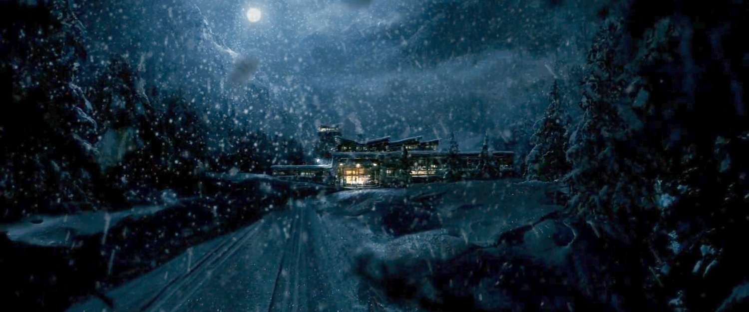 Snowy exterior of DeMarco's residence.