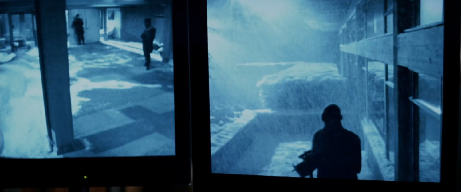 Video monitors showing area around DeMarco's residence.