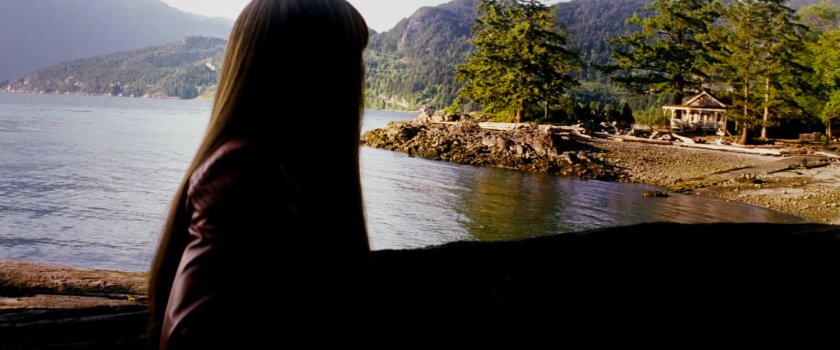 Elektra looking at the Miller cabin from across the water.