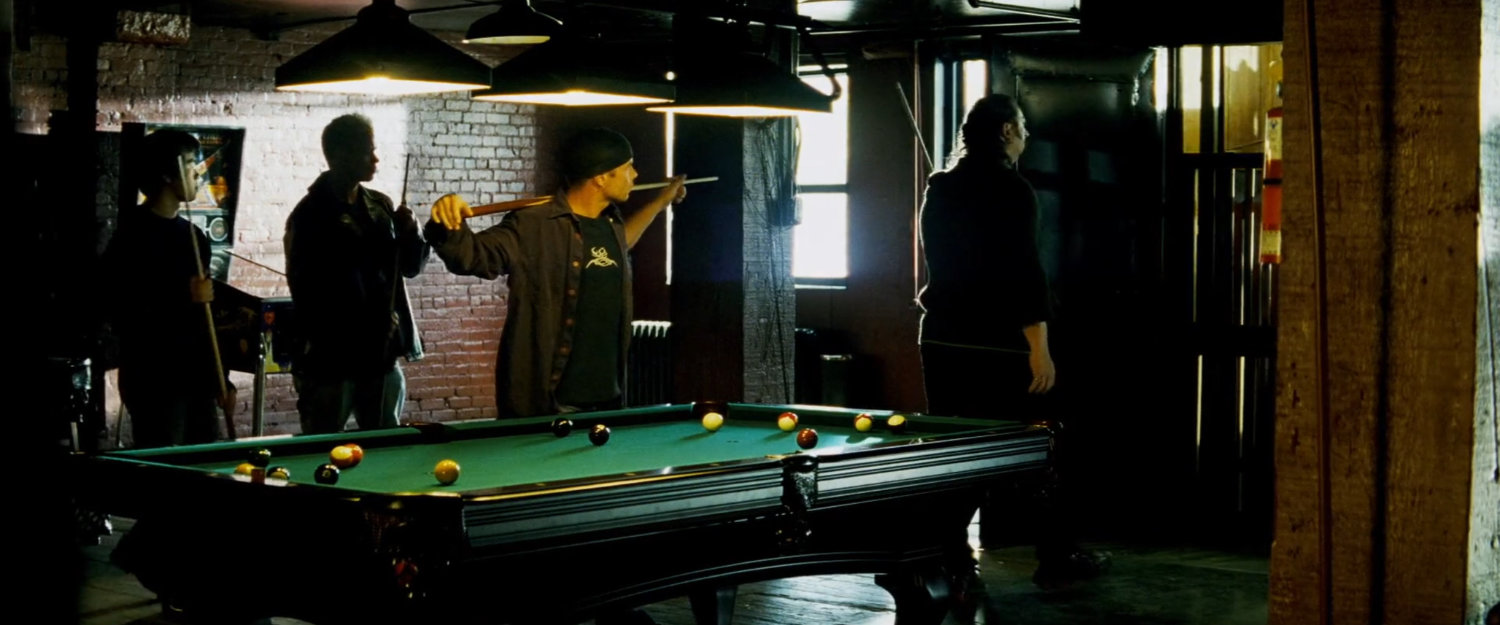 Interior of seedy pool hall.