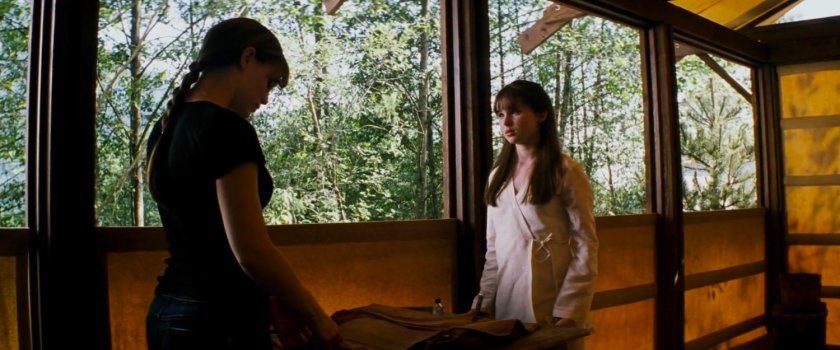 Elektra and Abby in cabin at Chaste camp.