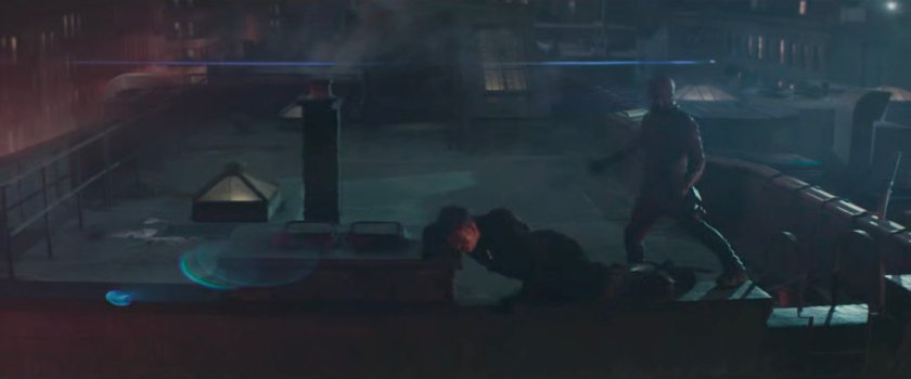 Daredevil fighting Bullseye on the rooftop of Josie's bar.