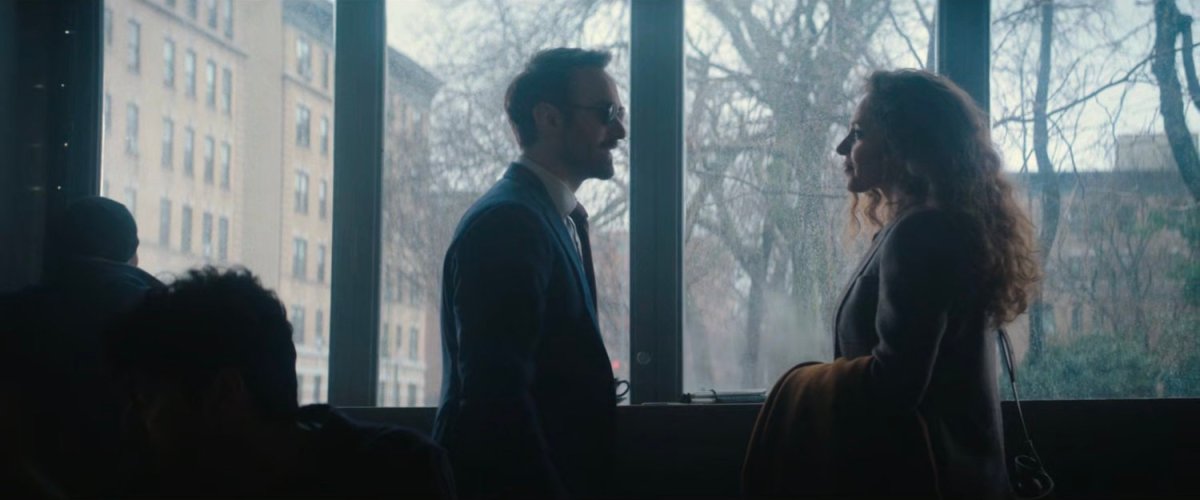 Matt meeting Heather in a coffee shop.