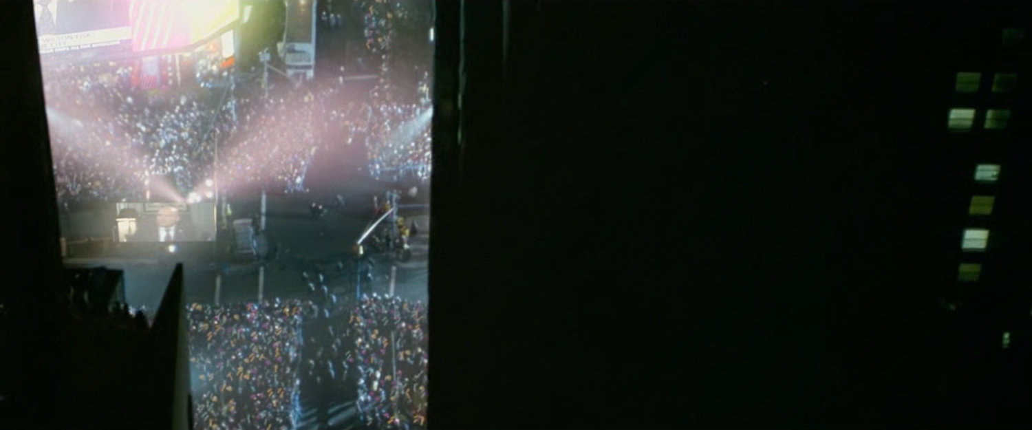 Aerial view of Wilson Fisk's New Year's Eve message broadcast in Time Square.