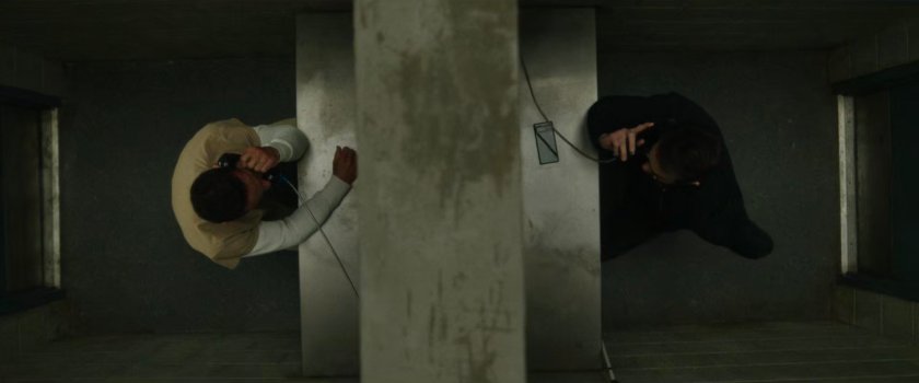 Hector Ayala and Matt in the visitation cell at Ryker's Island Penitentiary.