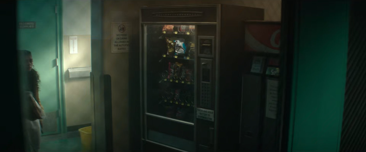 Vending area of city morgue.