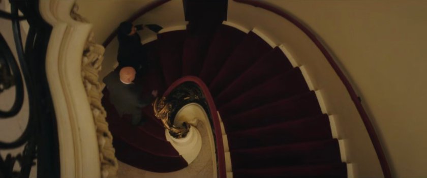 Sheila and Fisk on stairs in Latvian Cultural Center.