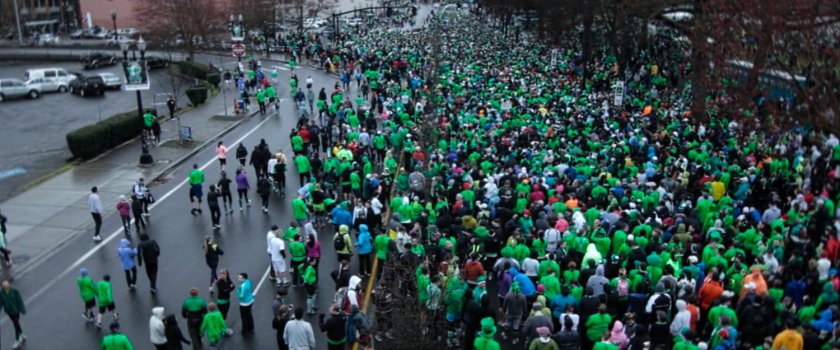 Interstitial: crowd at a St Patrick's parade.