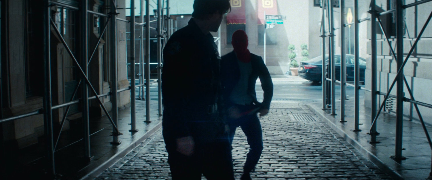 Matt and Devlin fighting in alley in Financial District.