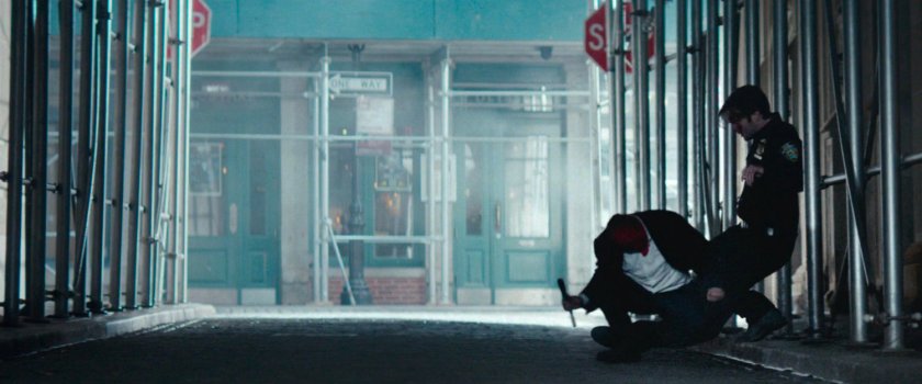 Matt and Devlin fighting in alley in Financial District.