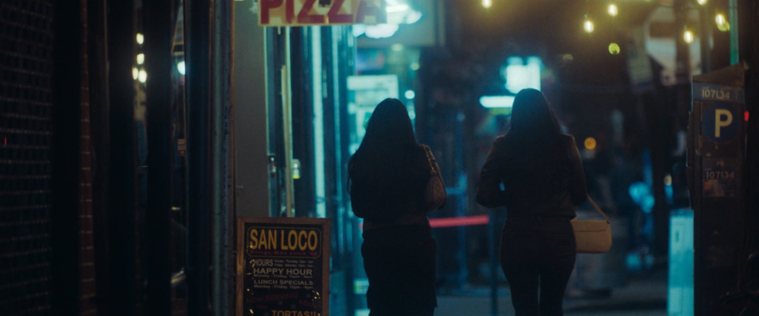 Interstitial: night time sidewalk.