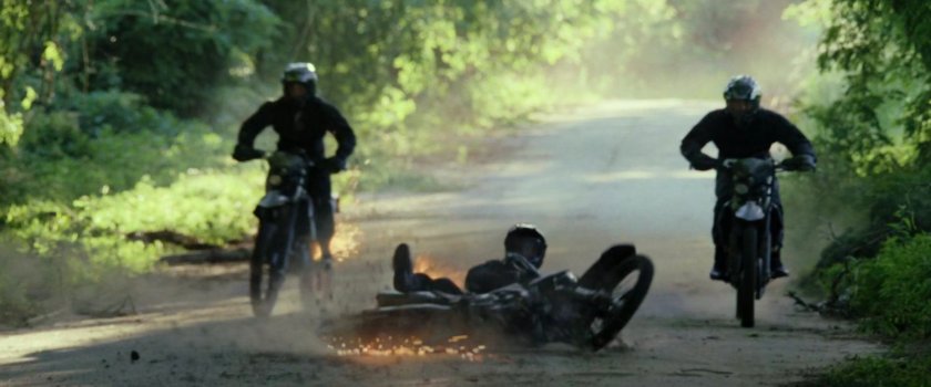 Motorcycle crashing on a small road in Oaxaca, Mexico.
