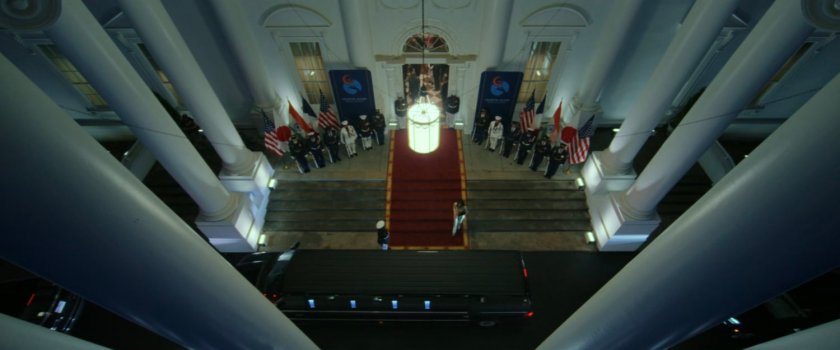 High angle view of entrance to White House.