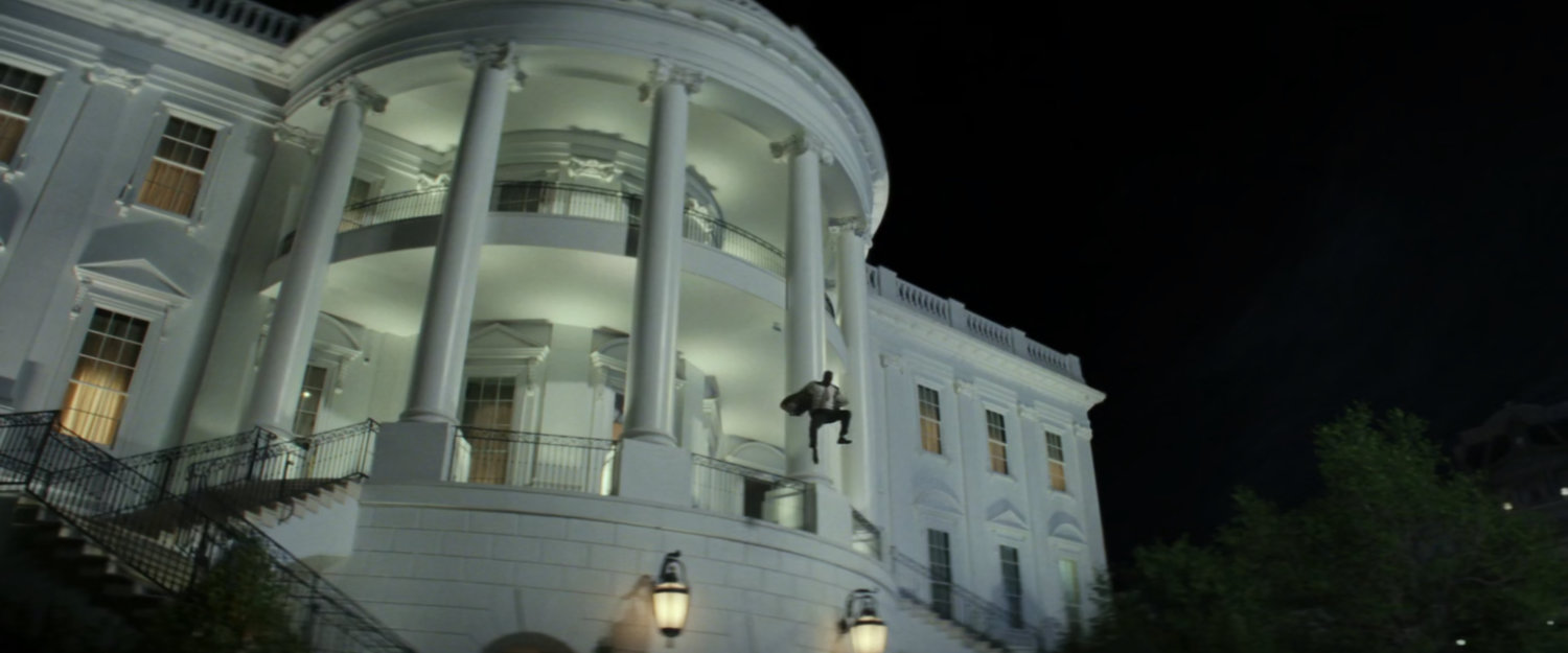 Isaiah Bradley leaping from balcony at the back of the White House.