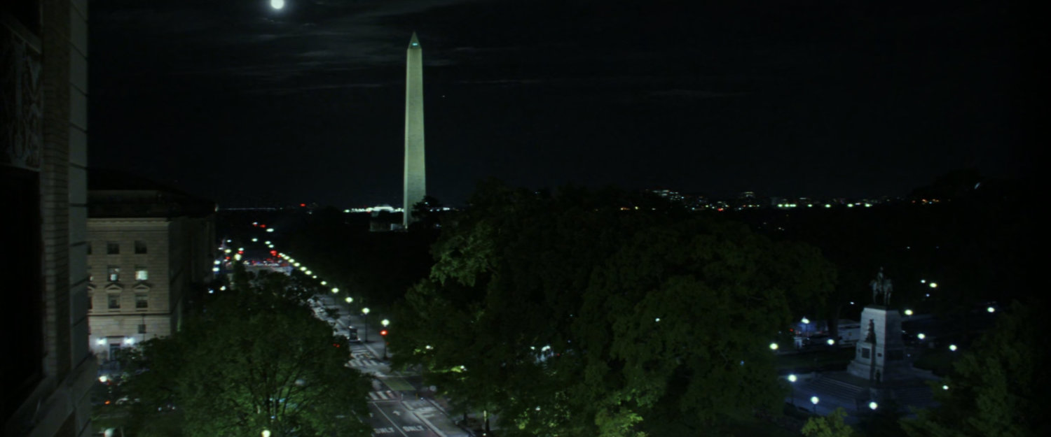 Aerial view looking south on 15th St NW towards Washington Monument.
