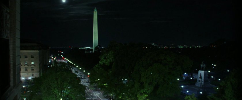 Aerial view looking south on 15th St NW towards Washington Monument.