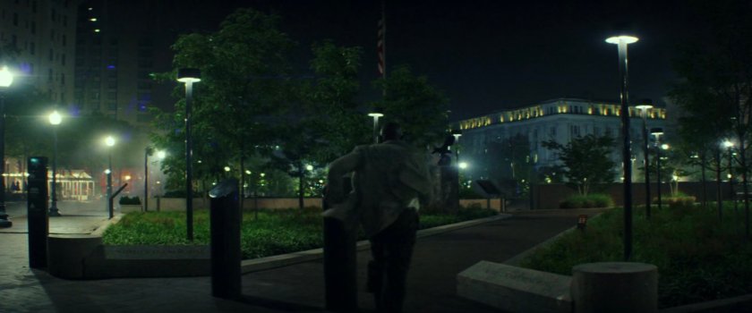 Isaiah running into Pershing Park.