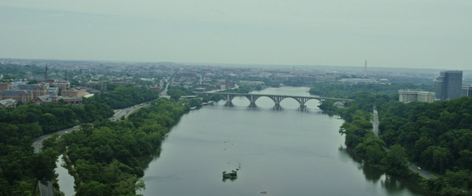 Aerial view over the Potomac River.